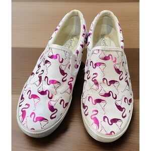 Bucketfeet Shoes Womens 5 Pink Flamingos Slip On Flats Comfort Canvas Casual EUC